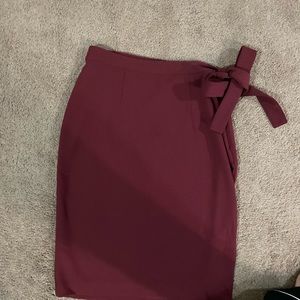 Express burgundy high waisted pencil skirt with side tie bow